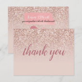 Roze Gouden Glitter Bedanktkaart voor Zakelijke Ko (Voorkant / Achterkant)