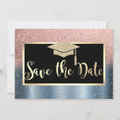 Roze Gouden Glitter Blauwe Afstudeerdatum Opslaan Save The Date (Voorkant)