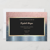 Roze Gouden Glitter Blauwe Afstudeerdatum Opslaan Save The Date (Achterkant)