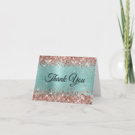 Roze Gouden Glitter Bleek Turkoois Folie Bedankkaart