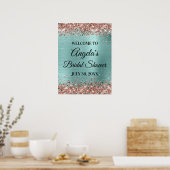 Roze Gouden Glitter Bleek Turquoise Bruidsdouche Poster (Keuken)
