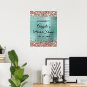 Roze Gouden Glitter Bleek Turquoise Bruidsdouche Poster (Thuiskantoor)