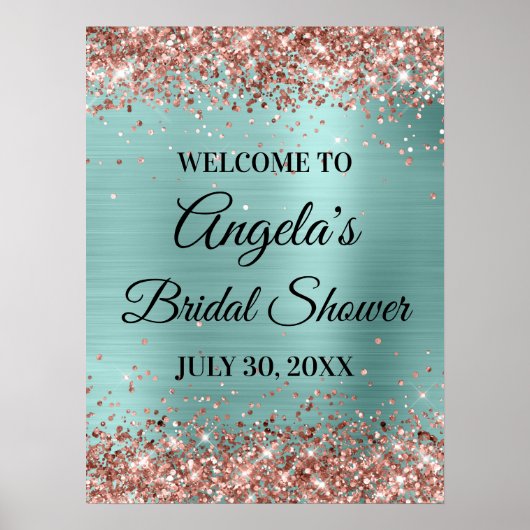 Roze Gouden Glitter Bleek Turquoise Bruidsdouche Poster (Voorkant)