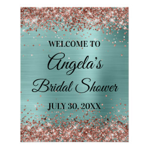 Roze Gouden Glitter Bleek Turquoise Bruidsfeest Perfect Poster