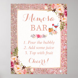 Roze Gouden Glitter Bloem Bruidsdouche Mimosa Bar Poster