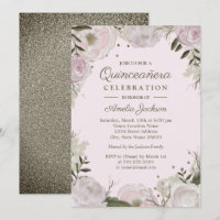 Roze Gouden Glitter Bloemachtige Quinceanera
