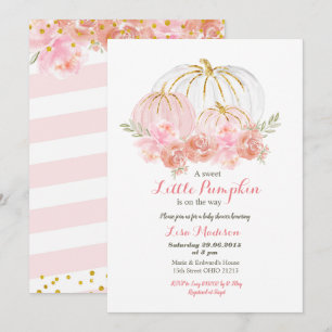Roze Gouden Glitter Bloemenkroon Pompoen baby show Kaart