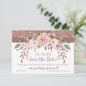 Roze Gouden Glitter Bloemige Bewaar de Datum Save The Date (Staand voorkant)