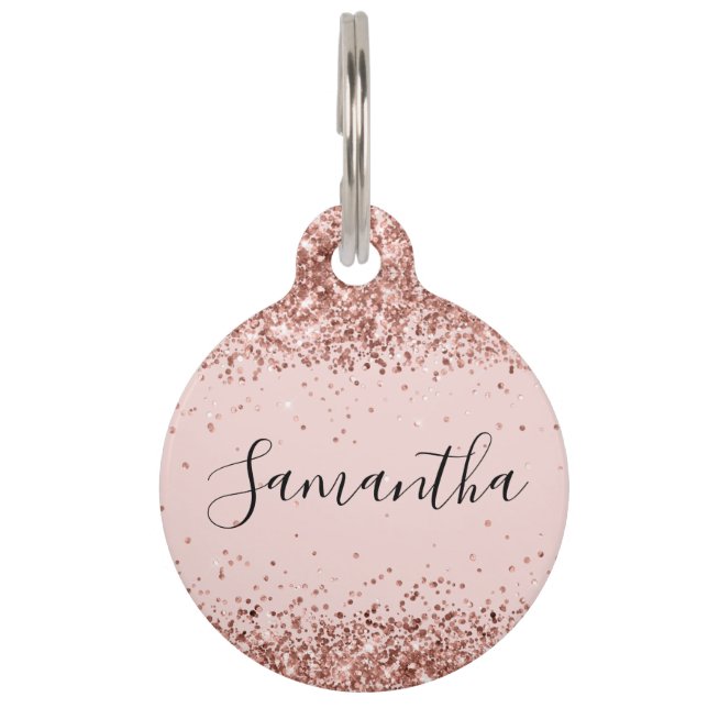 Roze Gouden Glitter Blush Huisdierpenning (Voorkant)