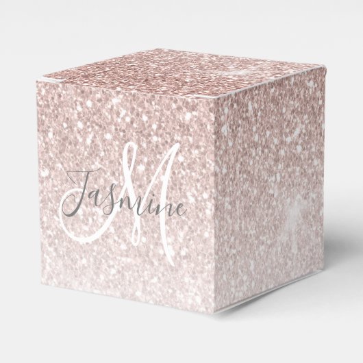 Roze Gouden Glitter Blush Initiële Bruidsdouche Bedankdoosjes (Voorkant Zijde)