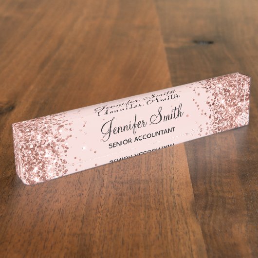 Roze Gouden Glitter Blush Naambordje (Zijkant)