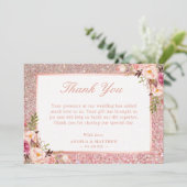 Roze Gouden Glitter Blush Roze Bloem Dank Je Bedankkaart (Staand voorkant)