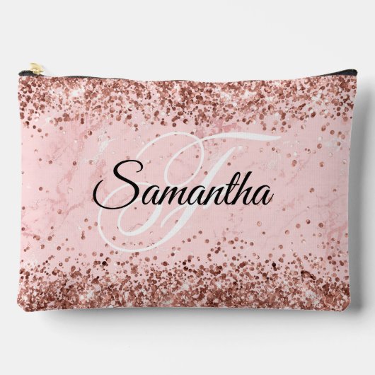 Roze Gouden Glitter Blush Roze Marmer Fancy Monogr Etui (Voorkant)