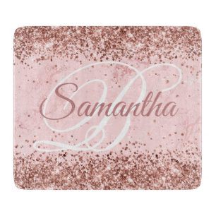Roze Gouden Glitter Blush Roze Marmer Fancy Monogr Snijplank