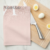 Roze Gouden Glitter Blush Roze Monogram Damesachti Theedoek (Quarter Fold)