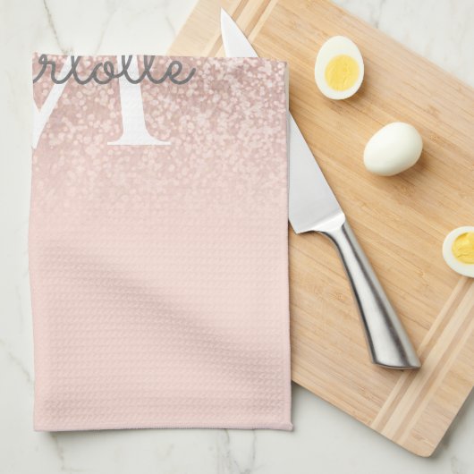 Roze Gouden Glitter Blush Roze Monogram Damesachti Theedoek (Quarter Fold)