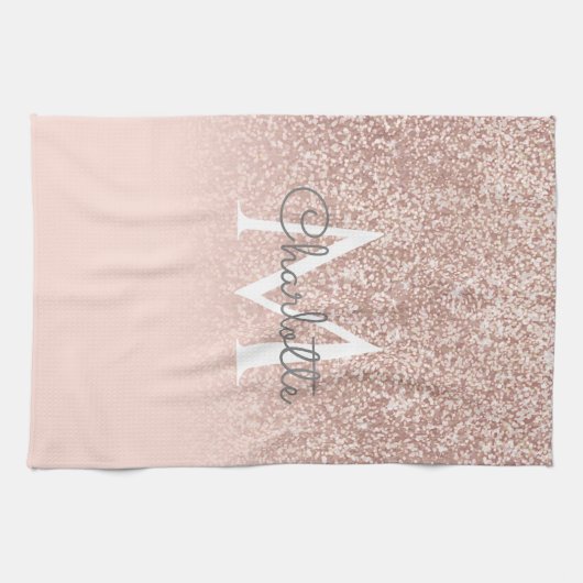 Roze Gouden Glitter Blush Roze Monogram Damesachti Theedoek (Horizontaal)
