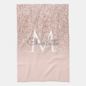 Roze Gouden Glitter Blush Roze Monogram Damesachti Theedoek (Verticaal)