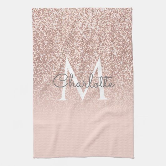 Roze Gouden Glitter Blush Roze Monogram Damesachti Theedoek (Verticaal)
