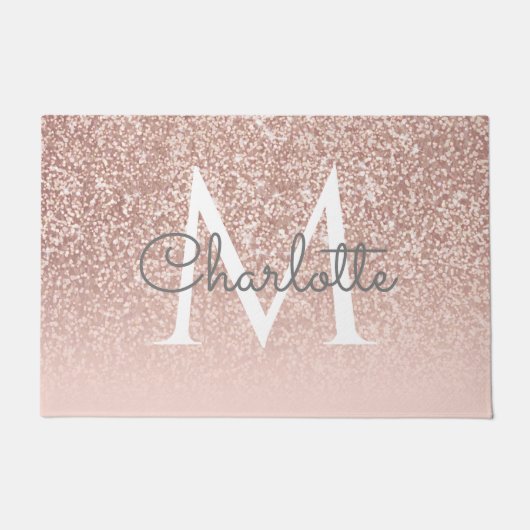 Roze Gouden Glitter Blush Roze Monogram Elegant Deurmat (Voorkant)