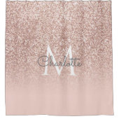 Roze Gouden Glitter Blush Roze Monogram Meisjesach Douchegordijn (Voorkant)