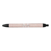 Roze Gouden Glitter Blush Roze Monogram Schrift Zwarte Inkt Pen (Voorkant)