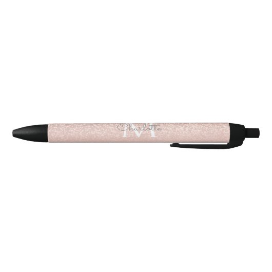 Roze Gouden Glitter Blush Roze Monogram Schrift Zwarte Inkt Pen (Bodem)