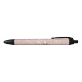 Roze Gouden Glitter Blush Roze Monogram Script Zwarte Inkt Pen (Bovenkant)