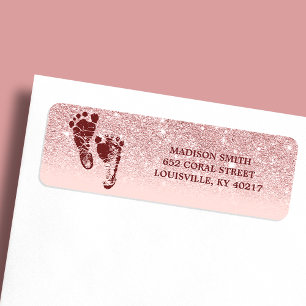 Roze Gouden Glitter Blush Roze Ombre Babyvoetjes Etiket