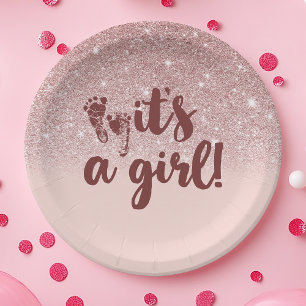 Roze Gouden Glitter Blush Roze Ombre Het Is Een Me Papieren Bordje