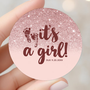 Roze Gouden Glitter Blush Roze Ombre Het Is Een Me Ronde Sticker