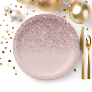 Roze Gouden Glitter Blush Roze Ombre Papieren Bordje