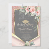 Roze Gouden Glitter Blush Rozen Afstuderen Kaart (Voorkant)