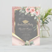 Roze Gouden Glitter Blush Rozen Afstuderen Kaart (Staand voorkant)