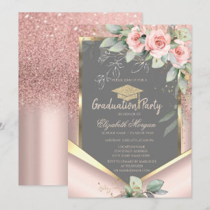 Roze Gouden Glitter Blush Rozen Afstuderen Kaart