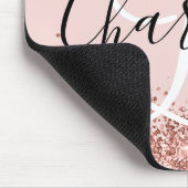 Roze Gouden Glitter Blush Zwart en Wit Monogram Muismat (Hoek)