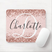 Roze Gouden Glitter Blush Zwart en Wit Monogram Muismat (Met muis)