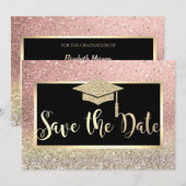 Roze Gouden Glitter Bokeh Afstudeerdata Bewaren Save The Date (Voorkant / Achterkant)