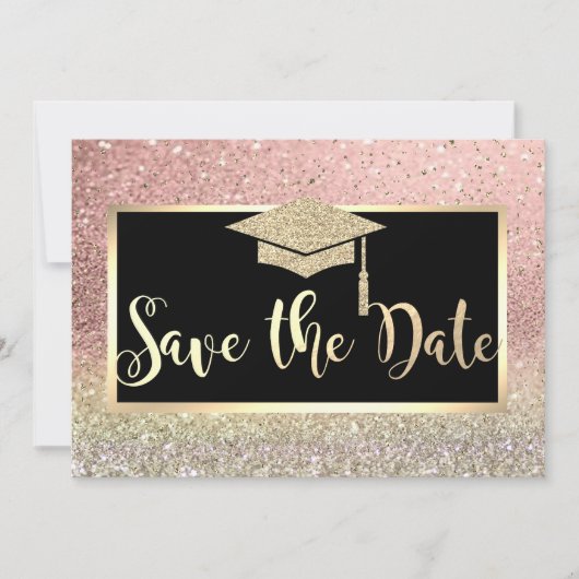 Roze Gouden Glitter Bokeh Afstudeerdata Save The Date (Voorkant)