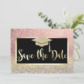 Roze Gouden Glitter Bokeh Afstudeerdata Save The Date (Staand voorkant)