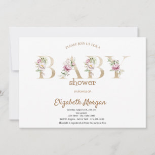Roze Gouden Glitter Bokeh Bloemige Baby Shower Kaart