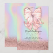 Roze Gouden Glitter Bokeh, Roze Strik Holografisch Kaart (Voorkant / Achterkant)