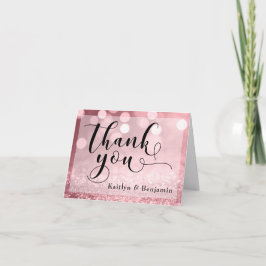 Roze Gouden Glitter Bokeh & Typografie Dank Je 2 Bedankkaart