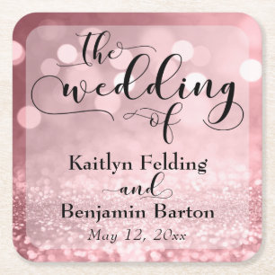 Roze Gouden Glitter Bokeh & Typografie Herdenking Kartonnen Onderzetters