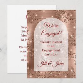 Roze Gouden Glitter Boog Bloemige Verlovings Kaart