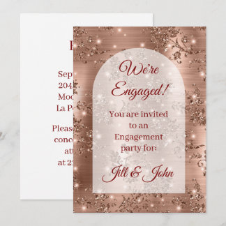 Roze Gouden Glitter Boog Bloemige Verlovings Kaart