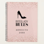 Roze Gouden Glitter Boss Lady Logo Blush Planner (Voorkant)