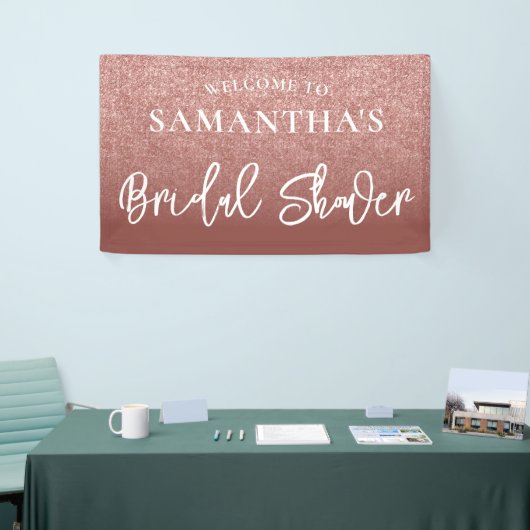 Roze Gouden Glitter Bruiloft Feest Spandoek (Beurs)