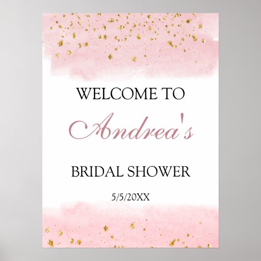 Roze Gouden Glitter Bruiloft Feest Verwelkoming Poster (Voorkant)