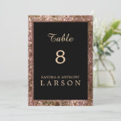 Roze Gouden Glitter Bruiloft Tafel Nummers Kaart (Staand voorkant)